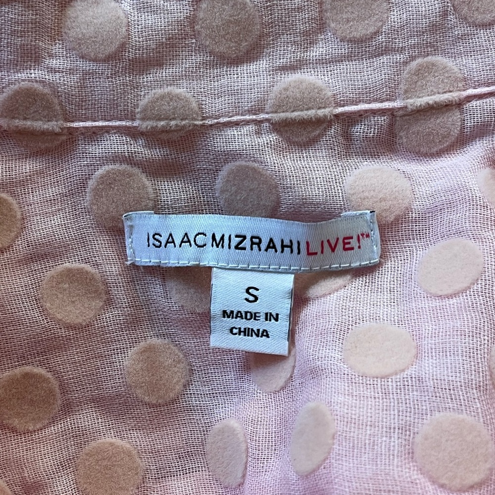 ISAAC MIZRAHI LIVE! Pale Pink Lightweight Ruffled Polka Dot Shirt Sz S - Picture 4 of 5